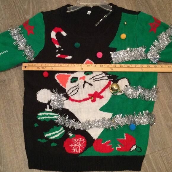 Ugly Christmas Sweater Cat Themed Runs Small - Picture 4 of 4